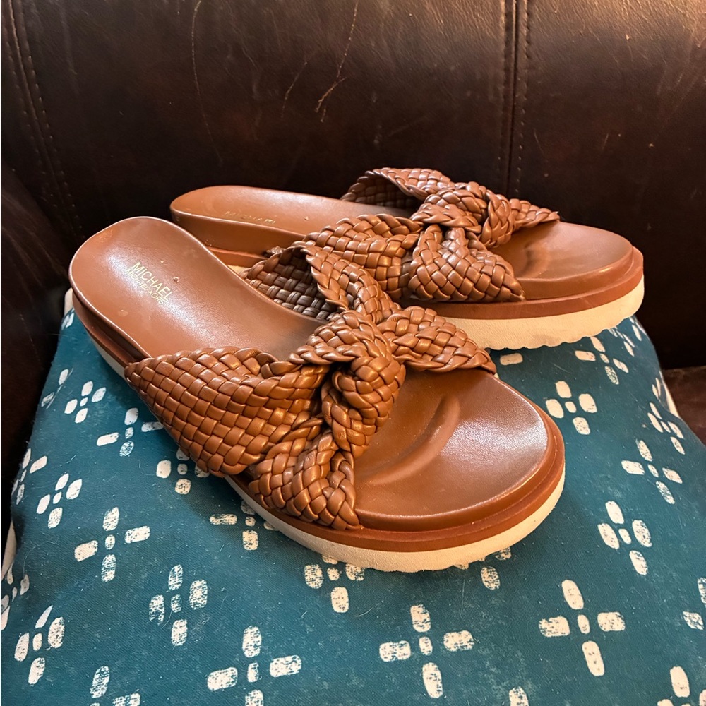 MICHAEL Michael Kors Tan Braided Slide Sandals